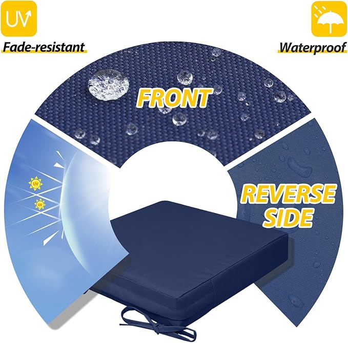 AAAAAcessories Outdoor Seat Cushions for Chairs, Waterproof, Fade-Resistant, 20" x 18" x 3", Patio Furniture Replacement Cushions, Set of 2, Navy Blue