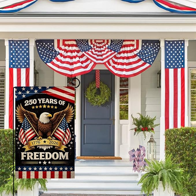 BLKWHT 250 Years America Garden Flag 12x18 Vertical Double Sided 1776-2026 USA 250th Anniversary Freedom Banner 4th of July Patriotic Outside Decorations Burlap Yard Flag BW865
