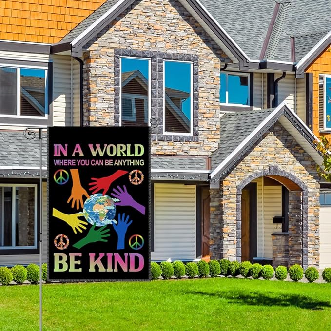 Perfectinsoy In a World Where You Can Be Anything Be Kind Funny Garden Flag, Inclusive Equality Diversity Gay Pride Yard Banner, Welcome Yard Lawn Outdoors Decor, Earth Peace Social Justice Flag Gifts