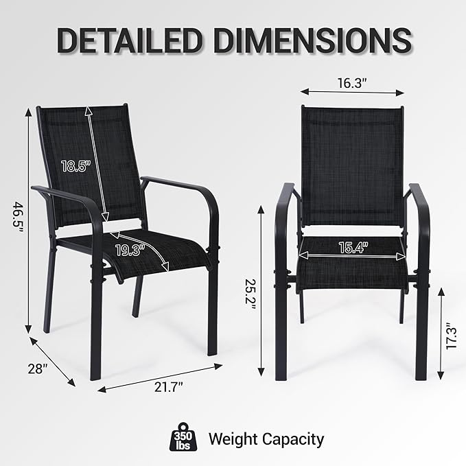 Patio Chairs Set of 4, Outdoor Dining Chairs, High Back Wide Seat with All Weather Breathable Textilene, for Lawn Garden Backyard, Black