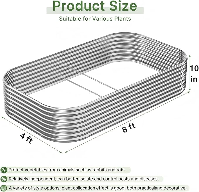 3pcs 8x4ft Galvanized Raised Garden Bed Outdoor, Metal Raised Beds for Vegetables, Above Ground Garden Box for Flower, Steel Garden Bed for Gardening