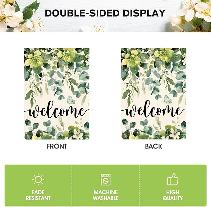 AVOIN colorlife Spring Eucalyptus Flowers House Flag 28 x 40 Inch Double Sided, Seasonal Welcome Yard Outdoor Flag