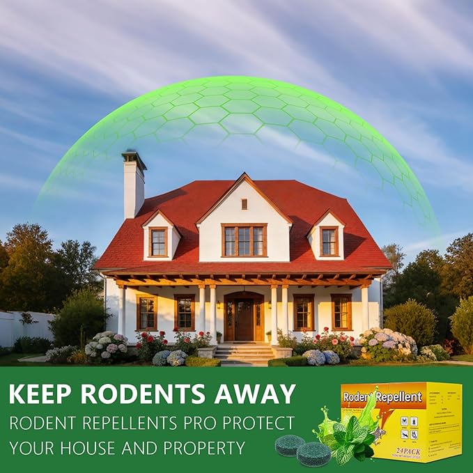 24 Pack Mouse Rodent Repellent, Peppermint Lemon Oil Mice Repellent for Squirrel Rats Spider Pests, Natural Deterrent for Kitchen, Warehouse, Car, Indoor, Outdoor, Safe for Pets Family