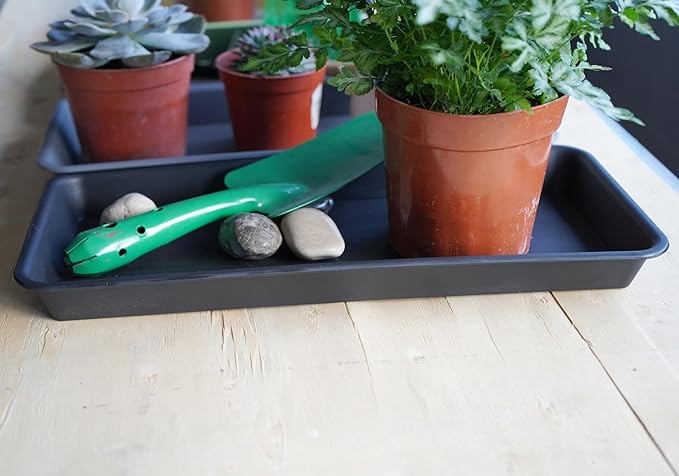 VUWEZ 6 Pack Plastic Plant Tray Saucer Rectangular, Heavy Duty Planter Saucers for Indoors, Plant Water Drip Trays for Flower Pot Planter, Windowsill Pot Tray, Seed Starting Growing Trays