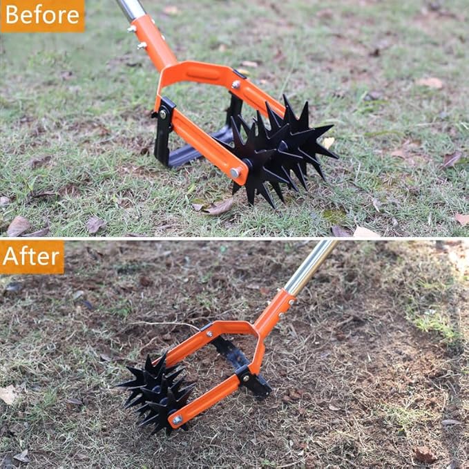Rotary Cultivator Tool,71 Inch Hand Tiller for Gardening, 2-in-1 Garden Weeding Hoe and Crumbler for Soil Mixing or Reseeding Grass