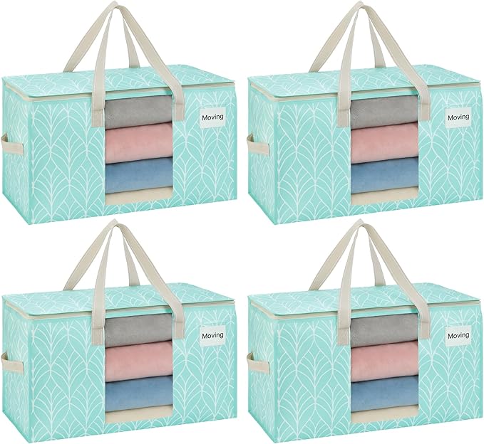 VENO Moving Bags, Wide Open Top, Clear Window, Evergreen, 4 Pack