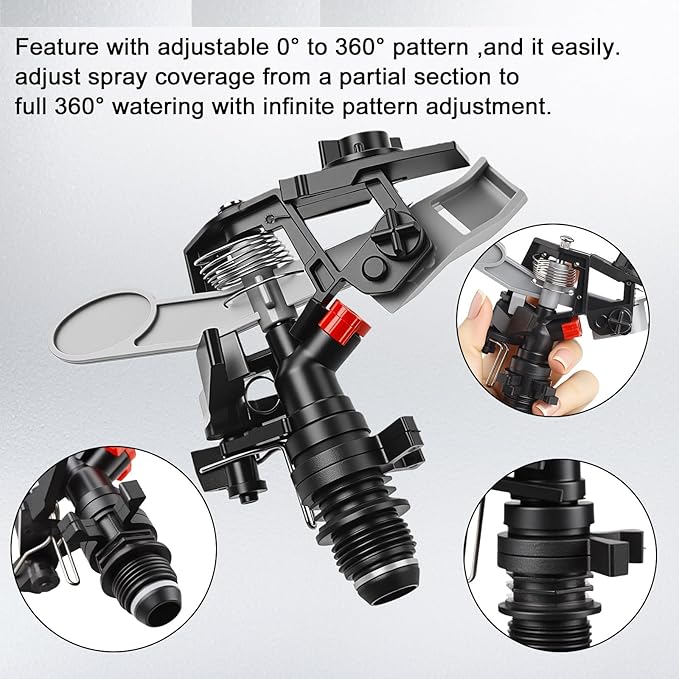 Honoson 1/2 Inch Plastic Impact Sprinklers Heads Adjustable 0-360 Degree Pulsating Oscillating Watering Sprinkler Head for Garden Law Grass Yard Irrigation Supplies(4 Pcs,Grey)