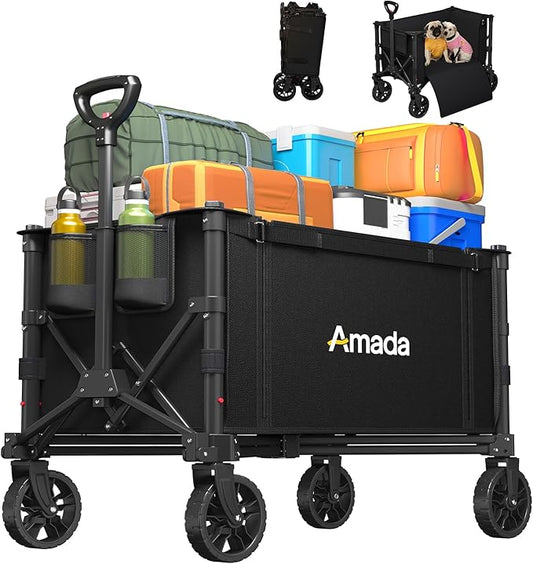 Wagons Carts Foldable, Collapsible Wagon Cart with 220 lbs Max Load and Expandable Storage Space, Heavy-Duty Foldable Wagon Cart with Wheels for Groceries, Shopping, Sport, Beach, Garden and Camping