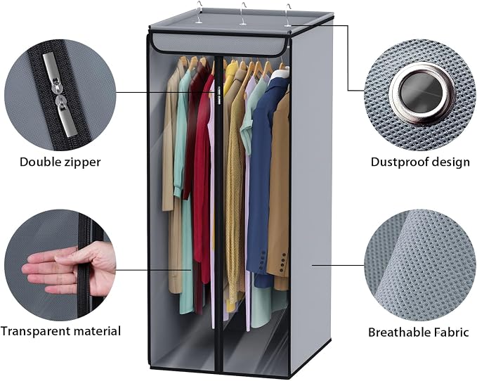 Univivi Garment Bags for Hanging Clothes, Cloth Bag 40 In, 2 PCS, Grey