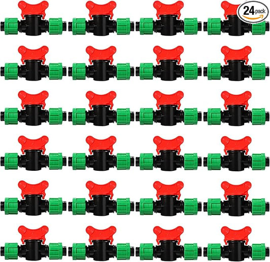Tondiamo Drip Irrigation Shut off Valve 1/2 Inch Universal Drip Irrigation Tubing Coupling Valve Connector Locking Fitting Compatible with 16 to 17 mm Drip Tape Tubing Sprinkler System (24 Pieces)