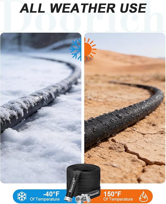 Garden Hose, Lightweight, Ultra Flexible, Durable, Kink-Free Water Hose with Valve - Made of TPU, Drinking Water Safe Material, Non-Shrinking, Easy to Store, All-Weather, Black (50 FT)