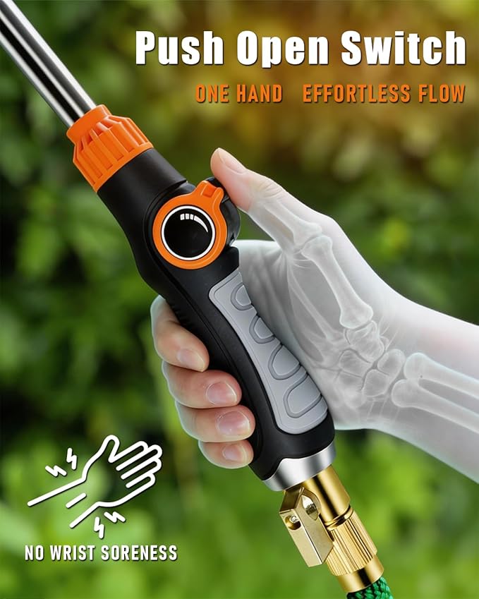 24-Inch Watering Wand with 8 Spray Patterns & 180° Rotating Head, Arthritis Friendly Hose Sprayer Nozzle with Thumb Control, Hose Nozzle for Hanging Baskets, Garden Plant & Cleaning Works