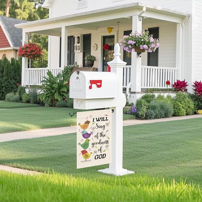 I Will Sing Of The Goodness Of God Garden Flag, Funny Birds Yard Flag for Outside, Christian Bible Flag, Religious Garden Gifts, Christian Yard Sign Home Décor, Musical Notes Flag
