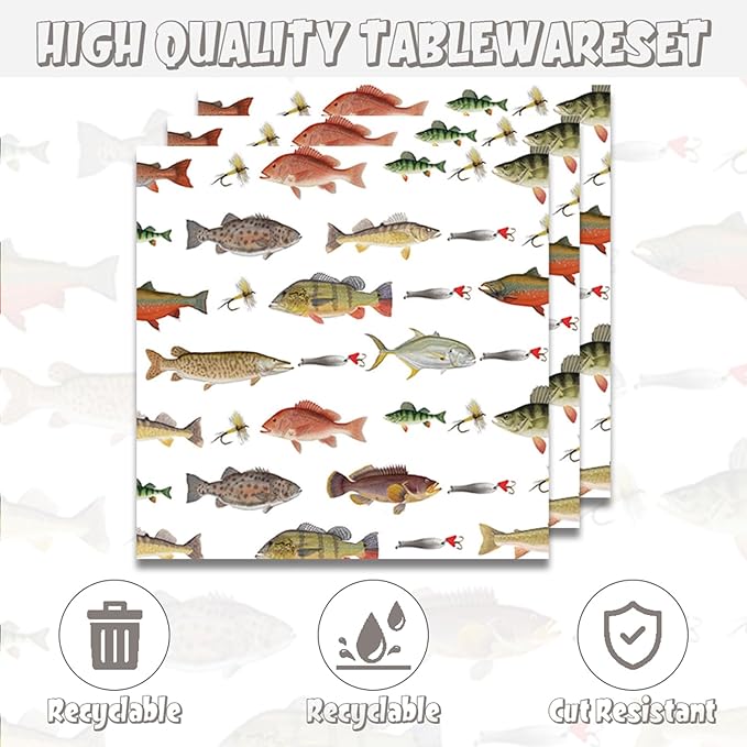 48Pcs Go Fishing Birthday Party Decorations - Ofishally One Gone Fishing Paper Plates Napkins Forks Birthday or Baby Shower Supplies Set for 16 Guests
