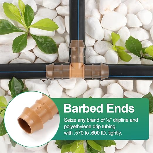 RedChili 30 Pcs 1/2 Inch Irrigation Tubing Tee Fittings, 1/2" Drip Irrigation Barbed T Connectors Fits 5/8", 1/2", .700" Drip Tubing for Garden Lawn Irrigation System