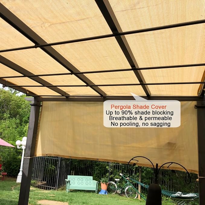 90% Sun Shade Cloth, 8x25 FT Pergola Shade Patio Cover, UV-Resistant, Breathable Sunshade Screen Fabric for Outdoor, Camping, RV, Garden, Deck, Porch, Backyard (Beige)