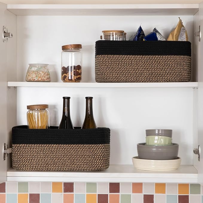 OIASKET Storage Baskets for Organizing 3 Pack, Woven Baskets for Shelves, | Closet Organizer Bins with Handle, Empty Gift Basket, Toy Storage for Toys, Blankets, Towels, Clothes, Books, 15"x11.42"x6.7"