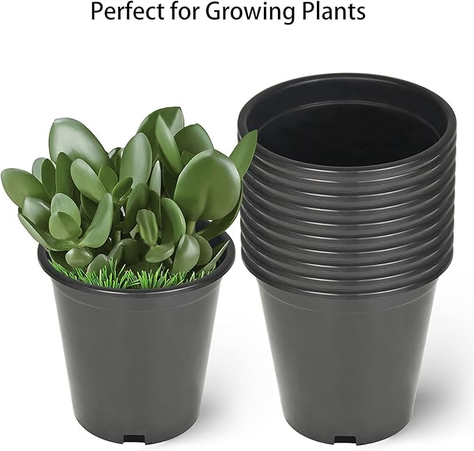 10 Pack 15 Gallon Short Black Nursery Pot Planter Grower Flower Pot Garden Seedling Planters Containers, Plastic Injection Molded Pots with Drainage Holes
