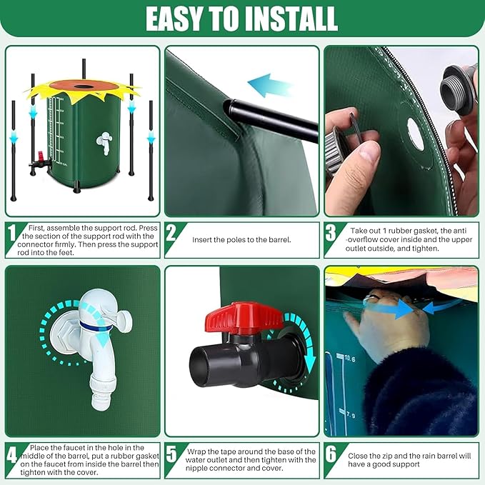 100 Gallon Collapsible Rain Barrel, Rain Water Collection Barrel with 1000D Oxford Cloth, Portable Rainwater Collection System with Spigot and Overflow Kit