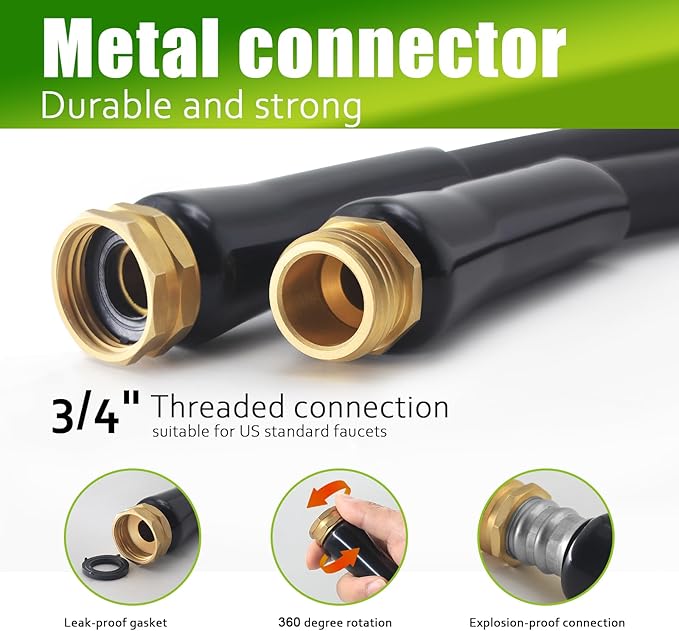 Garden Hose 100ft, Flexible Water Hose with 10 Function Hose Nozzle, Lightweight, Tangle Free, Rust Proof for Yard, Watering(Black)