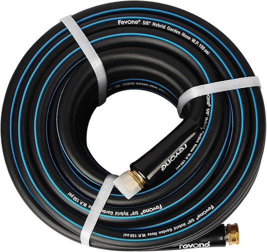 Fevone Garden Hose 25 ft Kink-Free, Flexible Water Hose, Heavy Duty Hybrid Polymer, 5/8 Inner Diameter Hose, 3/4 Brass Fittings