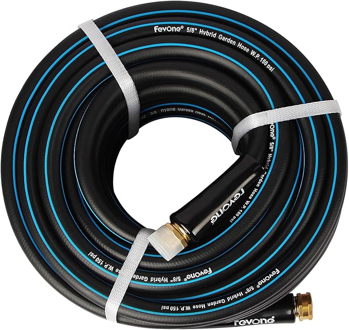 Fevone 75 ft. Kink-Free Water Garden Hose, Flexible Water Hose, Heavy Duty Hybrid Polymer, 5/8 Inner Diameter Hose, 3/4 Brass Fittings