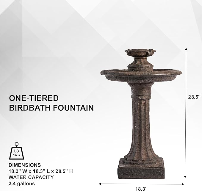 XBrand 28" Tiered Freestanding Classic Bird Bath Outdoor Water Fountain with Auto Shut-Off Pump, Brown