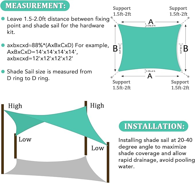 Shade&Beyond Custom 20'x26' Sun Shade Sail Canopy Rectangle UV Block Breathable Curved Sunshade for Backyard Yard Deck Outdoor Facility and Activities, Turquoise (We Make Custom Size)
