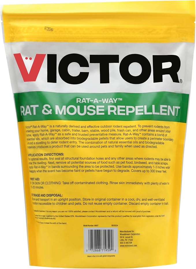 Victor Rat-A-Way Rat & Mouse Repellent - Repel Rodents Outdoors with Essential Oils - Biodegradable Pellets - Natural, Non-Toxic & Poison-Free Rodent Repeller for Rats and Mice - M807 - 3 lb Bag