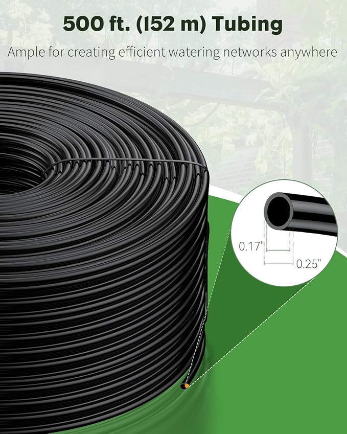Pawfly 500 ft. 1/4" Drip Irrigation Tubing, Blank Distribution PVC Tubing for Drip Irrigation System, Drip Irrigation Hose Roll for Garden Watering System