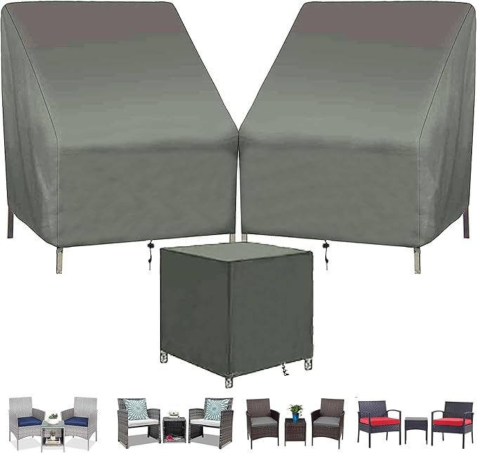 Patio Furniture Chair Covers Set, 3PCS Outdoor Garden Furniture Sofa Cover with 420D Durable Waterproof, Fit for Outdoor Wicker/Rattan Chair Conversation Sets