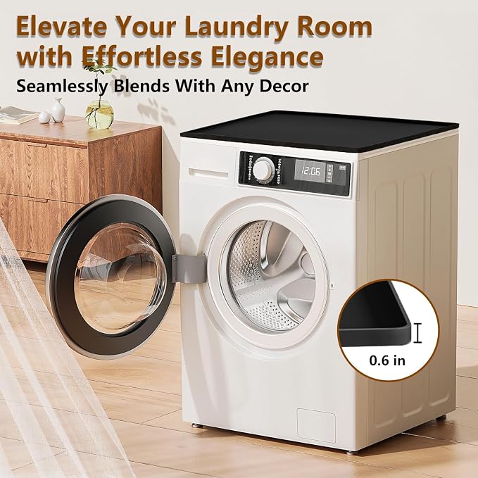 2-Pack Washer Dryer Top Protector Mat 24"x24" – Anti-Vibration Anti-Slip Washing Machine Cover, Raised Edge Waterproof Pad, Shock-Absorbing Silicone Mat for Laundry Basket & Detergent Organizer