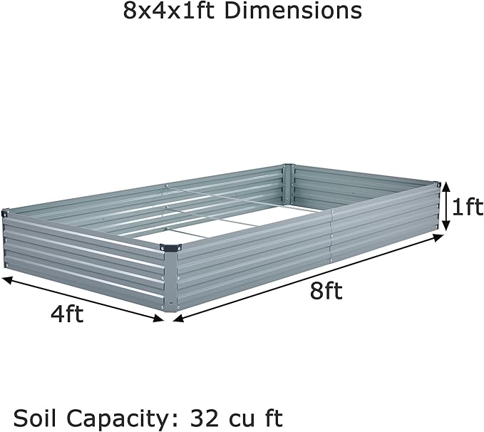 Foxlang 8x4x1ft(2 Pack) Galvanized Raised Garden Bed,Outdoor Planter Box Metal Patio Kit Planting Bed for Vegetables Flowers Herb,Grey