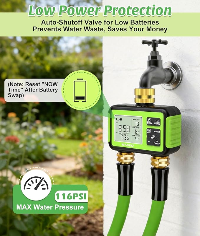 Sprinkler Timer with Brass Inlet Outlet for Garden Hose, Outdoor 2 Zone Water Hose Timer with Rain Delay/Auto/Manual/Child Lock, Rainpoint Drip Irrigation Controller for Lawn Yard Garden Watering
