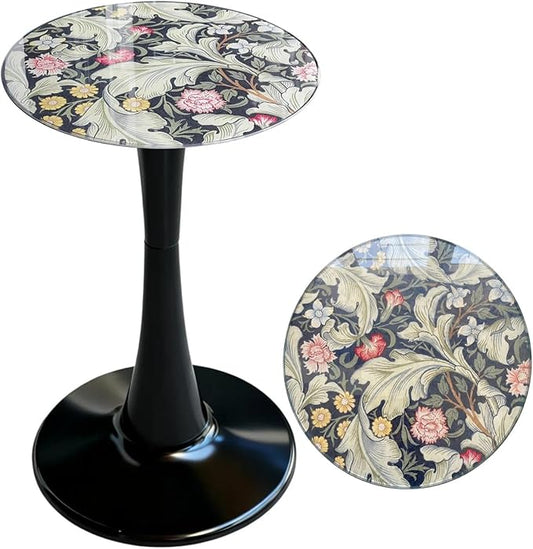 Simmer Stone 13.4" Outdoor Side Table, Round Patio Bistro Table Printed Tempered Glass Top, Waterproof Rust-Proof Base, Small Plant Stand for Balcony, Garden, Deck, 21.6" H (Morris Green)