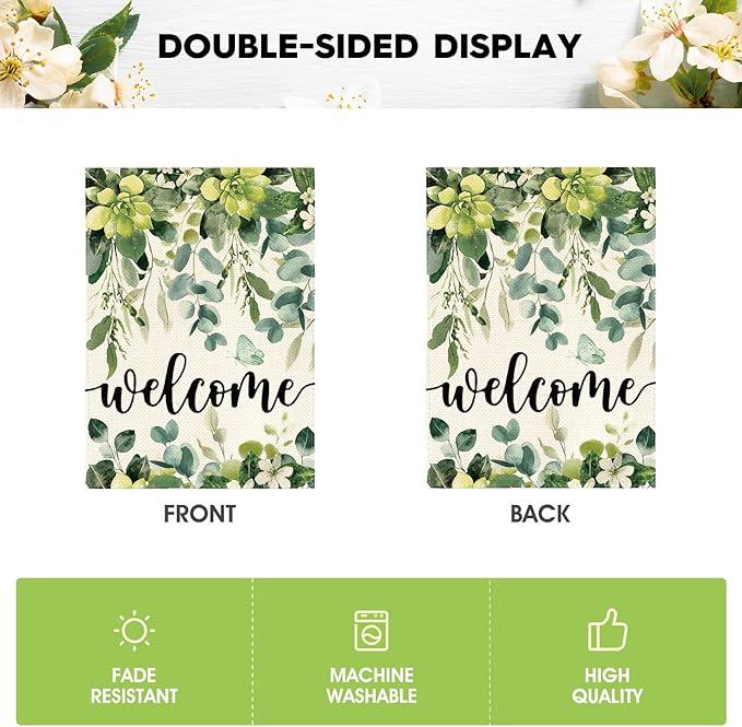 AVOIN colorlife Spring Eucalyptus Flowers Garden Flag 12 x 18 Inch Double Sided, Seasonal Welcome Yard Outdoor Flag