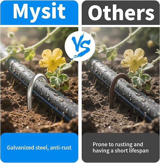 MySit 80 Pack 4 Inch Garden Stakes, Galvanized Drip Irrigation Stakes U Shaped Landscape Staples Ground Stakes for 1/8" to 1/2" Soaker Hose,Irrigation Tubing, Garden Hose, Weed Barrier