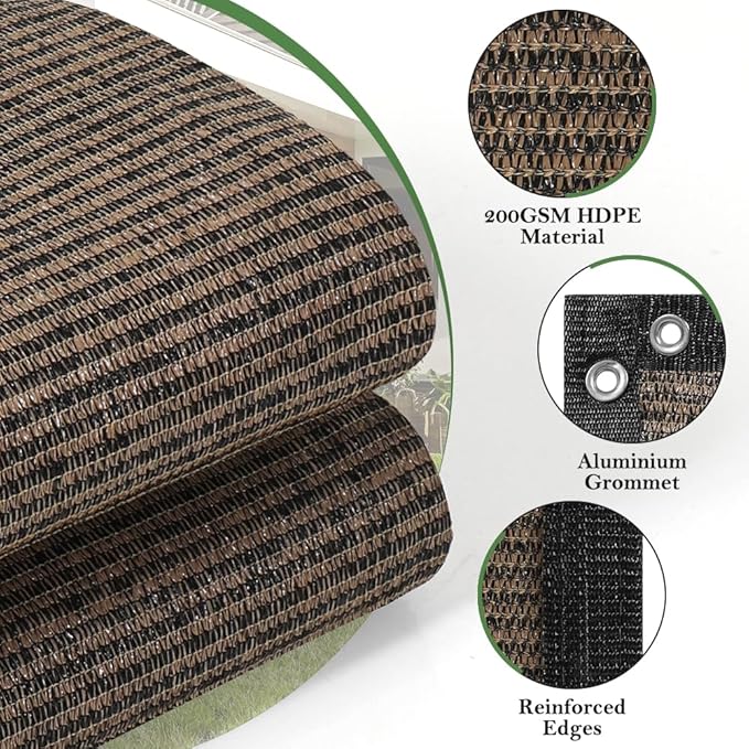 SEEYE 90% Sun Shade Cloth, 6 x 10 FT Durable Privacy Screen Shade Cover, Pergola Shade Cover with Grommets, UV Block Mesh Tarp for Plant Cover, Greenhouse, Patio, Chicken Coop, Balcony, Mocha
