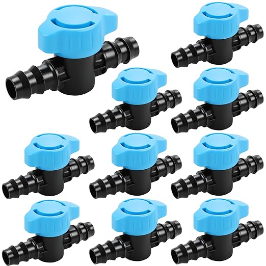 RedChili 10 Pack 1/2 Inch Irrigation Shut Off Valves, Drip Irrigation Barbed Shutoff Valve for 1/2 Inch Drip Irrigation Tubing 16mm Shut-Off/On Valve Regulate Water Flow, Male x Male