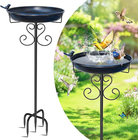 Metal Bird Bath for Outside, 40 Inch Tall Vintage Freestanding Birdbaths Bowl with Bird Statue, Sturdy 5-Pronged Base Birdfeeder for Outdoors Garden Patio Yard Lawn Decor (Vintage Blue)