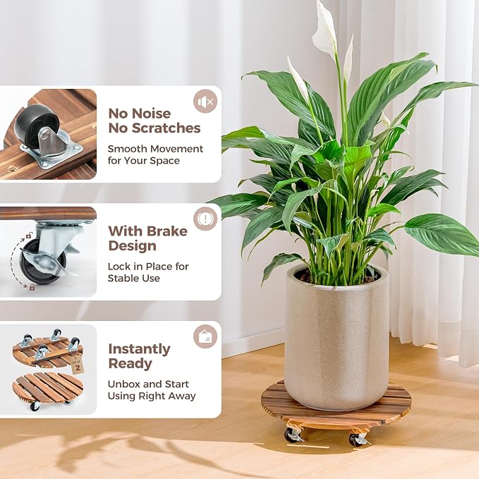 Bamworld Plant Stand Outdoor Rolling Tray Plant Caddy with Wheels 12in Plant Caster with Wheels Planter Caddy Flower Cart Plant Dolly for Heavy Duty Large Plants Plant Rollers (2 Pack ) | Heavy-duty planter dollies make large pots easy to move indoors ...