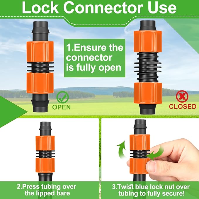 Tujoe 50 Pcs Drip Irrigation Fittings, 5/8 Inch Universal Barbed Locking Connectors for 16-17mm Drip Tape Tubing and Sprinkler System, Durable Line Coupling Irrigation Tools