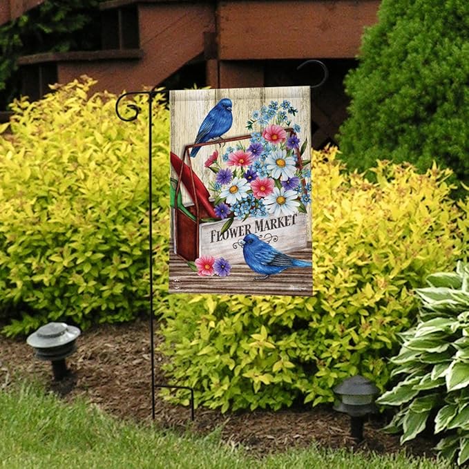 Flower Market Spring Garden Flag Primitive Brids 12.5" x 18" Briarwood Lane
