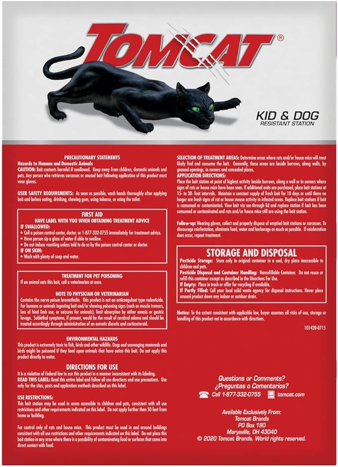Tomcat Rat and Mouse Killer Disposable Stations for Indoor/Outdoor Use: Child and Dog Resistant,Pre-Filled,Easy Monitoring,2 Count (Pack of 4)
