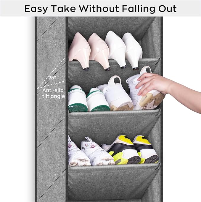 SLEEPING LAMB Over The Door Shoe Organizer for Closet with Large Deep Pockets, Narrow Shoe Rack for Door Hanging Boots Storage, Grey