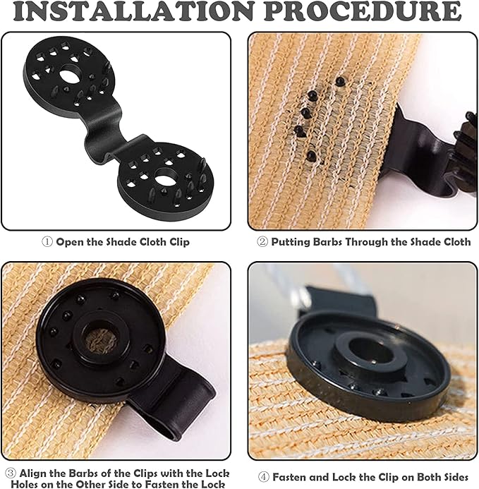 50Pcs Shade Cloth Heavy Duty Lock Grip, Shade Cloth Plastic Clips, Windproof Awning Clamp Grip, Round Plastic Black Clips for Sun Shade Net, Reusable Tent Clips Accessory for Camping