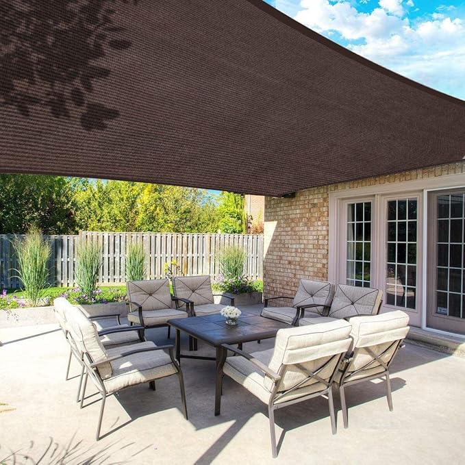 Sun Shade Sail Canopy, Patio Shade Cloth Outdoor Cover - Sunshade Fabric Awning Shelter for Pergola Backyard Garden Carport (Brown, 20' x 26' Rectangle)