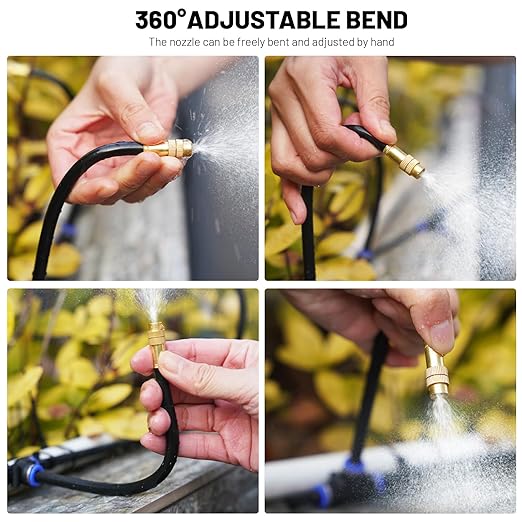 360° Adjustable Drip Irrigation System - 30FT Garden Watering System with 10 Nozzles, Garden Irrigation System, Greenhouse Accessories, Atomizing System for Yard, Lawn, Plants, 5/16 inch Tubing