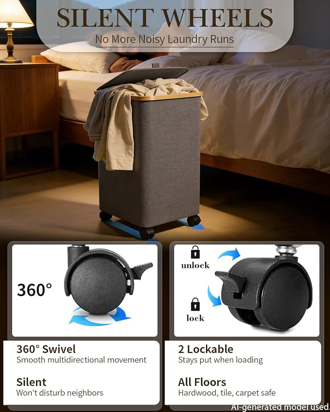 Laundry Hamper with Wheels, 75L Rolling Laundry Basket, Removable Inner Bag