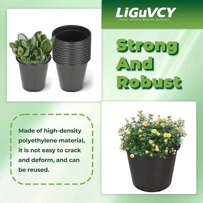 5 Pack 25 Gallon Large Plant Pot Black Grower Nursery Pot Flower Pots Outdoor Garden Seedling Planters Containers, Plastic Injection Molded Pots with Drainage Holes